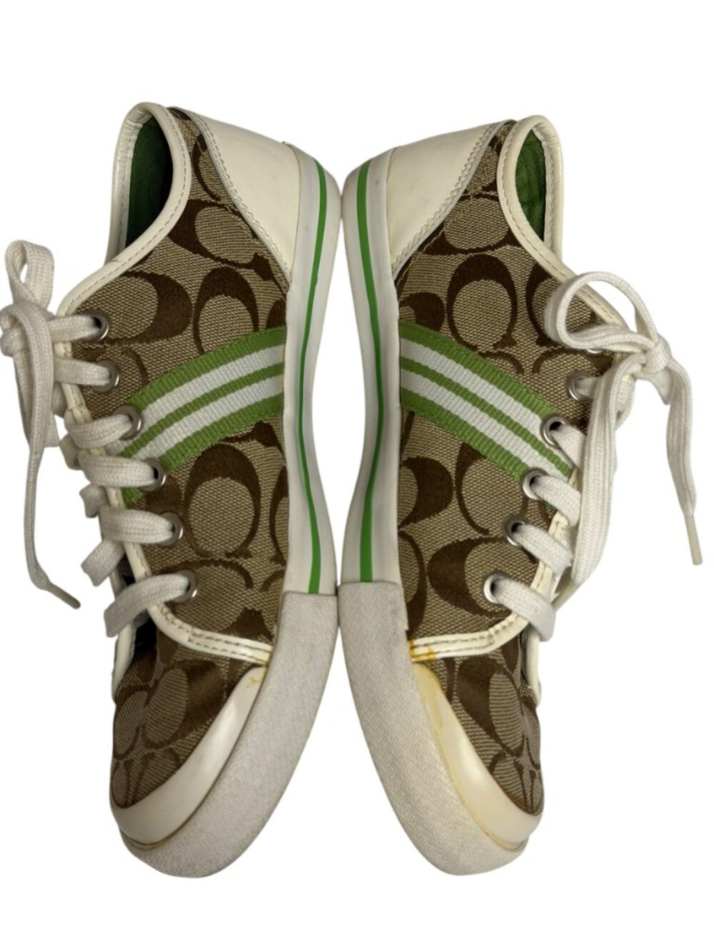 Coach Folly Signature Womens Sneakers Canvas Logo Tan Grass White 6 - Picture 7 of 10